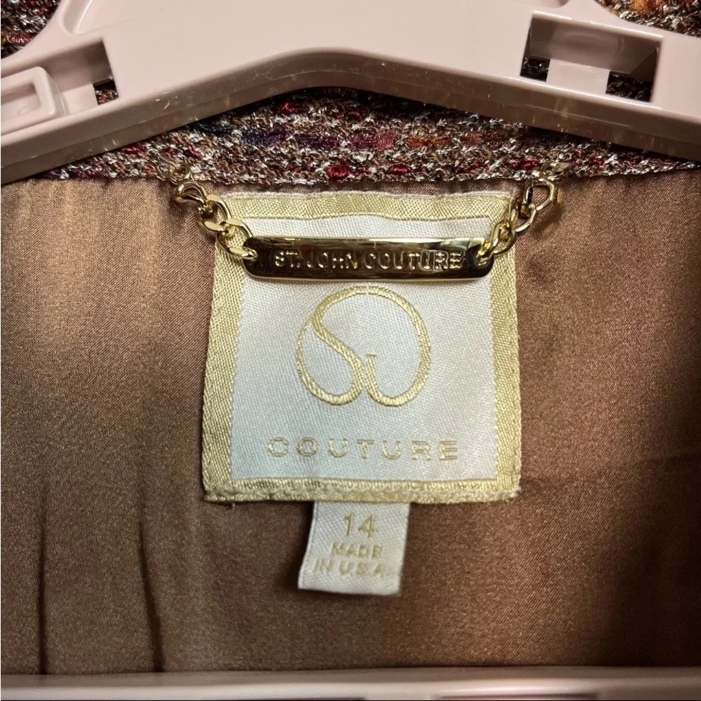 St John Couture Knit Suit Sz 14/16 Jacket Blazer Shimmer Gold Trim Luxury READ - Picture 2 of 16